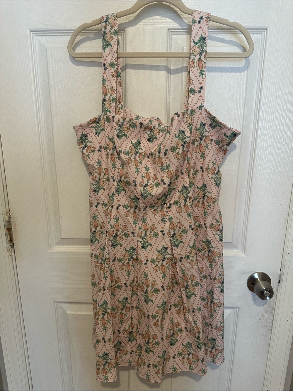 Avec Les Filles Pink Floral Mini Dress with Green Print